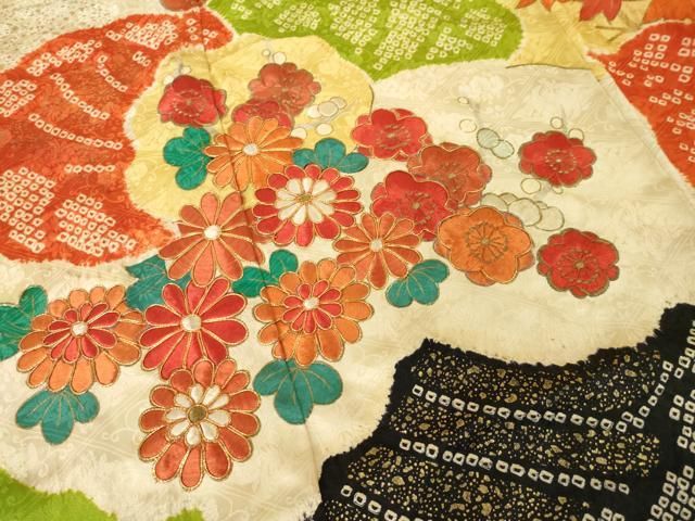 平和屋着物●豪華振袖 絞り 駒刺繍 草花文 金糸 金彩 鈴乃屋扱い 正絹 逸品 AABN6027ck