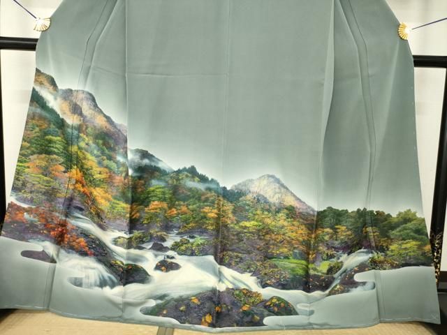 平和屋着物●中国国宝刺繍 乱針刺繍 訪問着 風景文 暈し染め 正絹 逸品 AABN6034ck