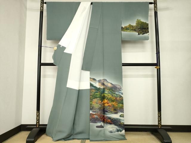 平和屋着物●中国国宝刺繍 乱針刺繍 訪問着 風景文 暈し染め 正絹 逸品 AABN6034ck