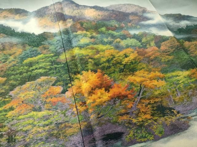 平和屋着物●中国国宝刺繍 乱針刺繍 訪問着 風景文 暈し染め 正絹 逸品 AABN6034ck