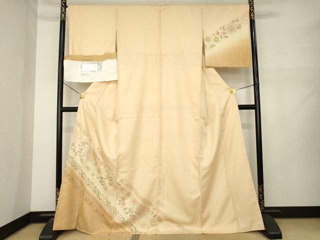 平和屋着物●中国三大刺繍 汕頭刺繍 スワトウ刺繍 総刺繍 草花文 暈し染め 反端付き 訪問着 正絹 逸品 AABN6036ck
