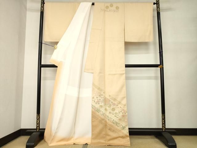 平和屋着物●中国三大刺繍 汕頭刺繍 スワトウ刺繍 総刺繍 草花文 暈し染め 反端付き 訪問着 正絹 逸品 AABN6036ck