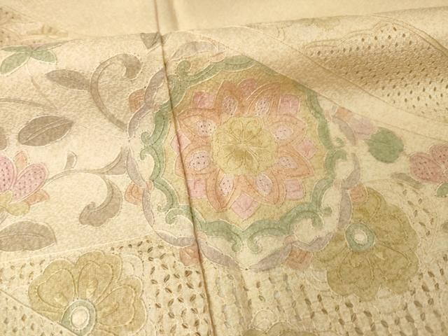 平和屋着物●中国三大刺繍 汕頭刺繍 スワトウ刺繍 総刺繍 草花文 暈し染め 反端付き 訪問着 正絹 逸品 AABN6036ck