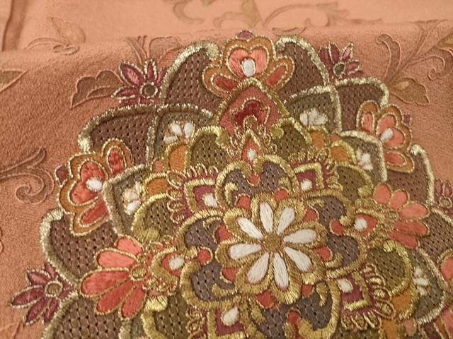平和屋着物●中国三大刺繍 スワトウ刺繍 汕頭刺繍 総刺繍 訪問着 正倉院花文 暈し染め 金糸 正絹 逸品 AABN6042ck