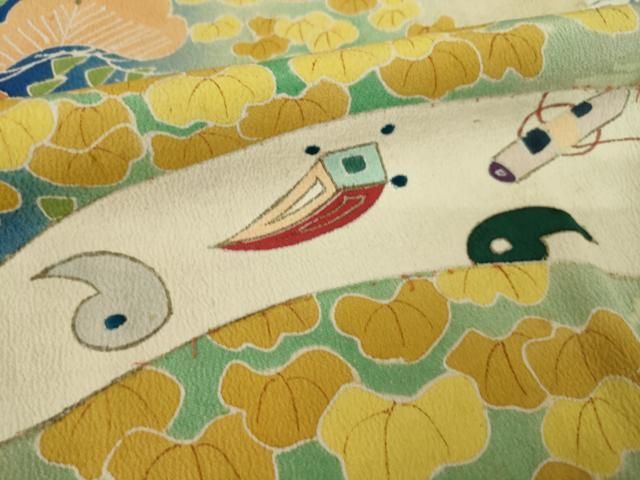 平和屋本店●アンティーク 大正ロマン 振袖 駒刺繍 御所車花文 正絹 逸品 AABN6068ck