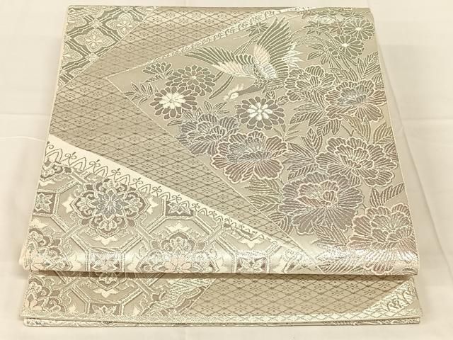 平和屋着物◎六通柄袋帯 煌めきのオパール 花鳥文 銀糸 正絹 逸品 AABN6088dk
