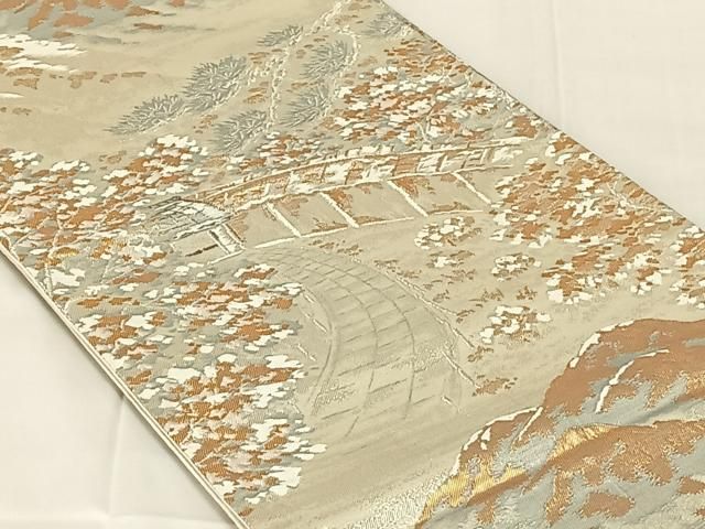 平和屋着物◎六通柄袋帯 風景文 金銀糸 正絹 逸品 AABN6089dk
