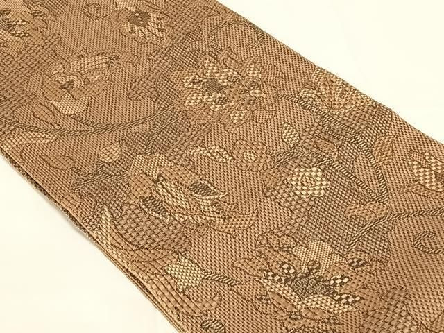 平和屋着物◎八寸名古屋帯 更紗花文 正絹 逸品 AABN6094dk