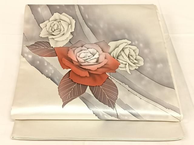 平和屋着物◎石田巳代治 太鼓柄袋帯 作家物 手描き 草花文 正絹 逸品 AABN6097dk