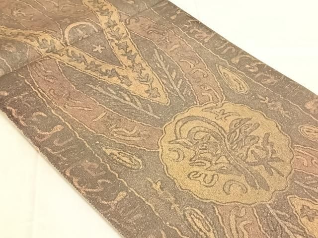 平和屋着物◎六通柄袋帯 草花文 正絹 逸品 AABN6098dk