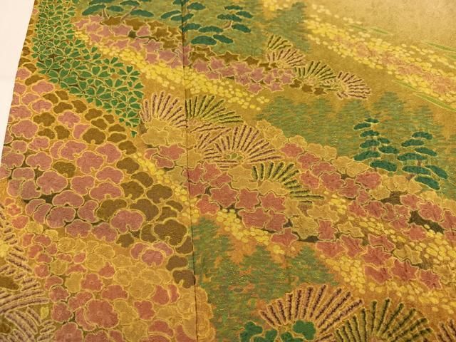 平和屋着物●訪問着 作家物 おぼろ染 重ね絞り 草花文 金通し地 正絹 逸品 AABN7322ph