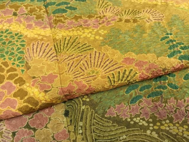 平和屋着物●訪問着 作家物 おぼろ染 重ね絞り 草花文 金通し地 正絹 逸品 AABN7322ph