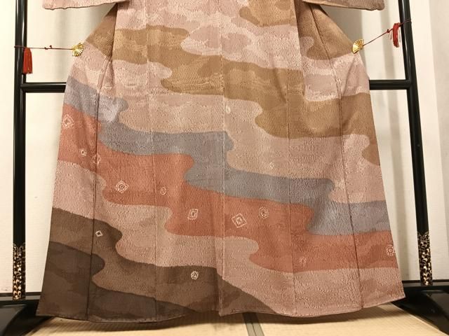 平和屋着物●訪問着 杢目絞り 霞文 正絹 逸品 AABN7324ph