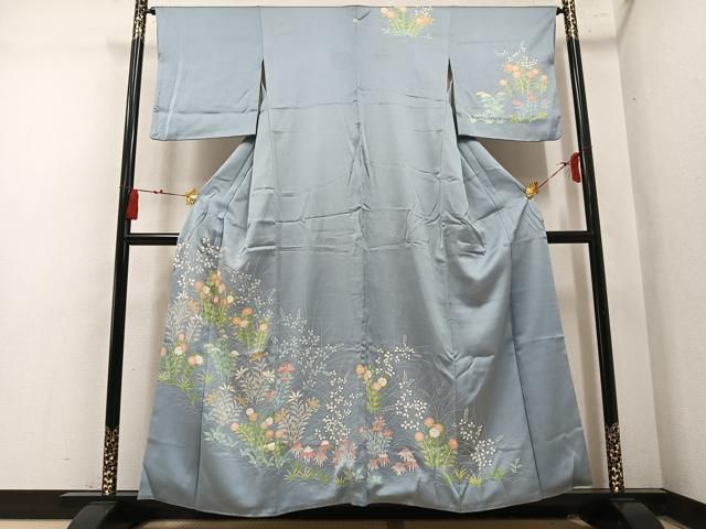 平和屋着物●訪問着 刺繍 草花文 正絹 逸品 AABN7370ph