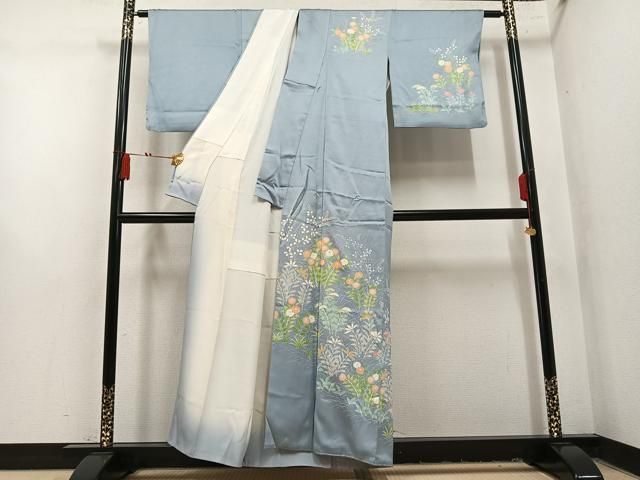 平和屋着物●訪問着 刺繍 草花文 正絹 逸品 AABN7370ph