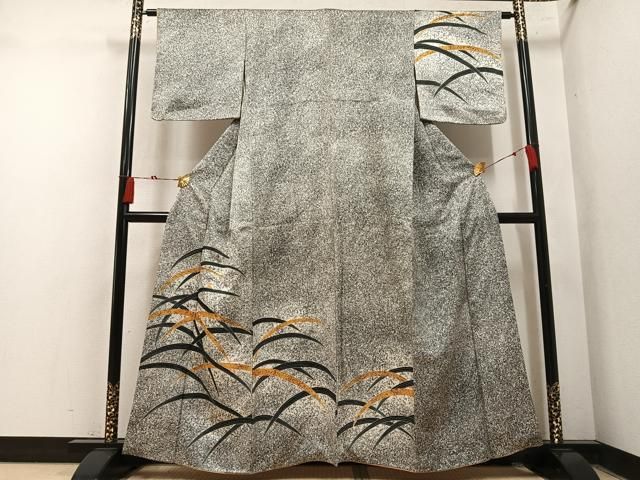 平和屋着物●訪問着 駒刺繍 露芝文 たたき染め 正絹 逸品 AABN7382ph
