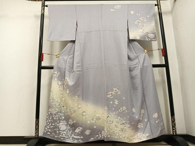 平和屋着物●訪問着 松竹梅扇面花文 暈し染め 正絹 逸品 AABN7430ph