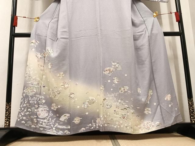 平和屋着物●訪問着 松竹梅扇面花文 暈し染め 正絹 逸品 AABN7430ph