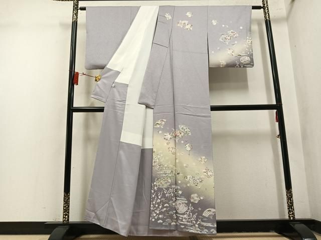 平和屋着物●訪問着 松竹梅扇面花文 暈し染め 正絹 逸品 AABN7430ph