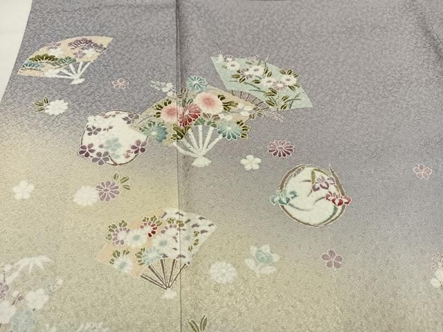 平和屋着物●訪問着 松竹梅扇面花文 暈し染め 正絹 逸品 AABN7430ph