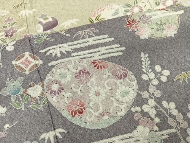 平和屋着物●訪問着 松竹梅扇面花文 暈し染め 正絹 逸品 AABN7430ph