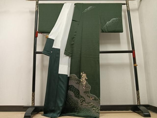 平和屋着物●訪問着 絞り 駒刺繍 御所車花文 金彩 さが美扱い 正絹 逸品 AABN7432ph