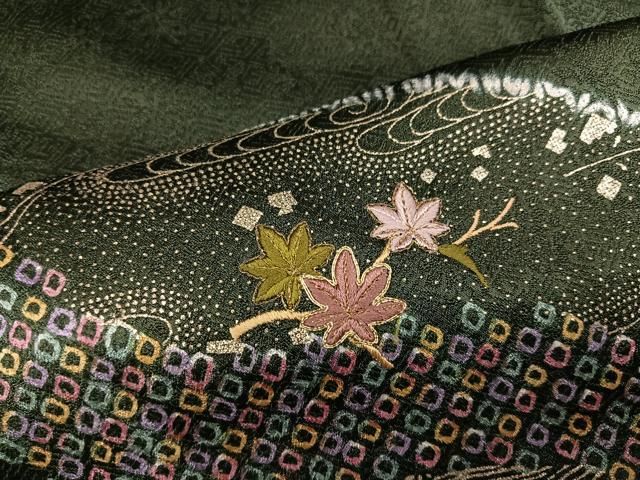 平和屋着物●訪問着 絞り 駒刺繍 御所車花文 金彩 さが美扱い 正絹 逸品 AABN7432ph