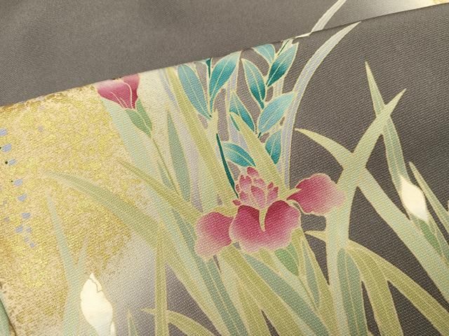 平和屋着物●訪問着 駒刺繍 草花文 暈し染め 金彩 正絹 逸品 AABN7433ph