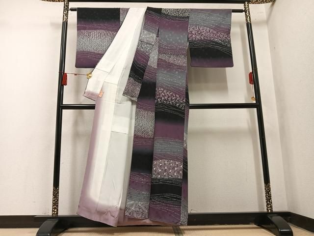平和屋着物●上質な小紋 ろうけつ染 草花文 暈し染め 正絹 逸品 AABN7434ph