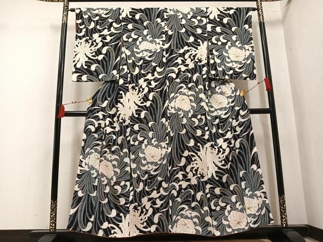 平和屋着物●上質な小紋 乱菊 黒地 金彩 正絹 逸品 AABN7457ph