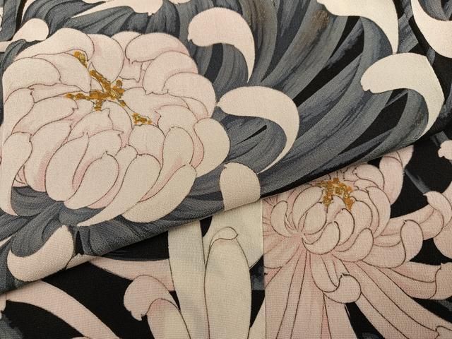 平和屋着物●上質な小紋 乱菊 黒地 金彩 正絹 逸品 AABN7457ph