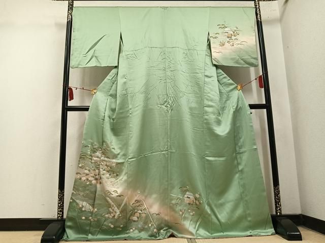平和屋着物●訪問着 渡り橋風景草花文 暈し染め 金銀彩 三越扱い 正絹 逸品 AABN7459ph