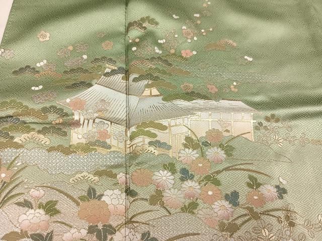 平和屋着物●訪問着 渡り橋風景草花文 暈し染め 金銀彩 三越扱い 正絹 逸品 AABN7459ph