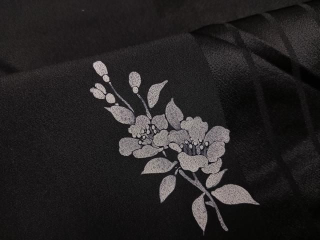 平和屋着物●上質な小紋 枝花文 黒地 正絹 逸品 AABN7460ph