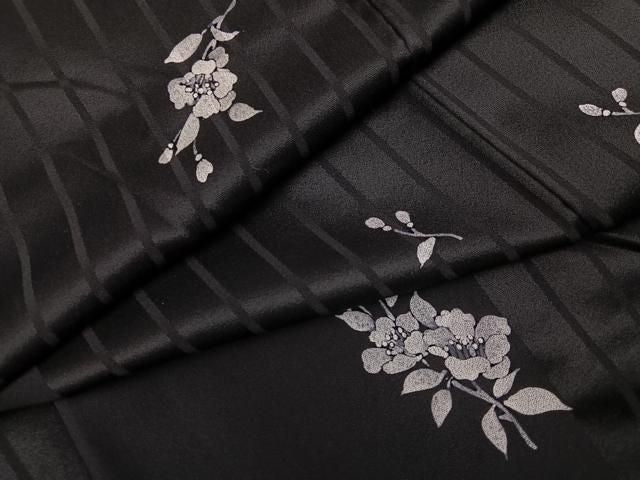 平和屋着物●上質な小紋 枝花文 黒地 正絹 逸品 AABN7460ph