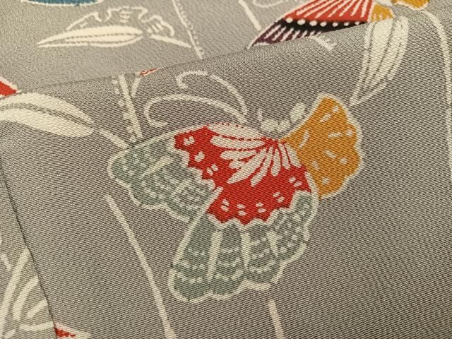 平和屋着物●上質な小紋 型染め 花蝶文 正絹 逸品 AABN7463ph