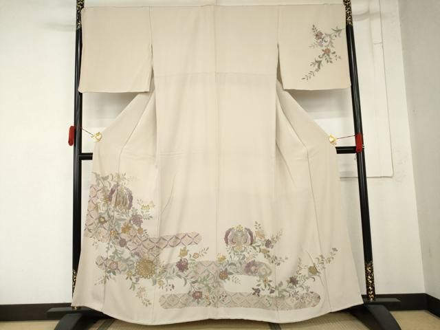 平和屋着物●中国三大刺繍 スワトウ刺繍 汕頭刺繍 総刺繍 訪問着 双鳥更紗花文 金糸 正絹 逸品 AABN8008cs