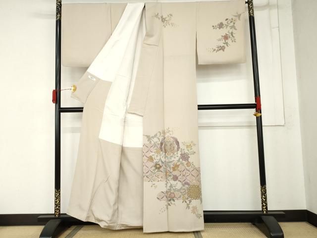 平和屋着物●中国三大刺繍 スワトウ刺繍 汕頭刺繍 総刺繍 訪問着 双鳥更紗花文 金糸 正絹 逸品 AABN8008cs