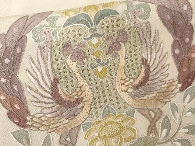 平和屋着物●中国三大刺繍 スワトウ刺繍 汕頭刺繍 総刺繍 訪問着 双鳥更紗花文 金糸 正絹 逸品 AABN8008cs