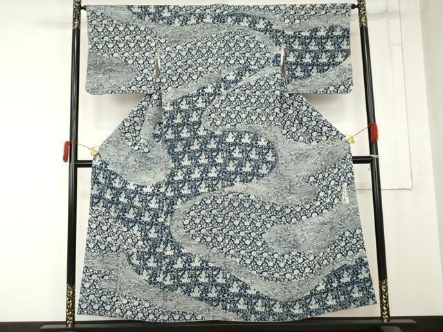 平和屋着物●阿波藍染 阿波友禅 徳島県無形文化財保持者 香川卓美 訪問着 藍 型染め 狩猟文 鬼しぼ縮緬 正絹 逸品 AABN8011cs