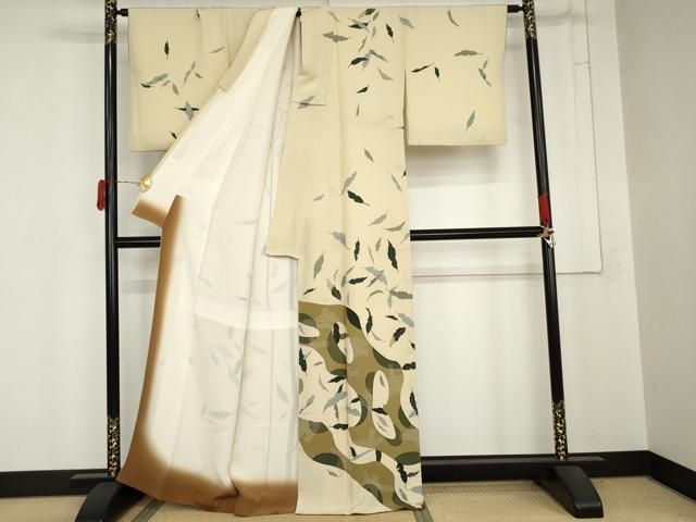 平和屋着物●訪問着 作家物 枝葉文 正絹 逸品 AABN8071cs
