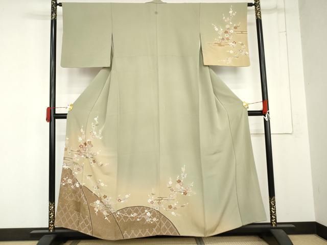 平和屋着物●訪問着 エ霞笹梅文 暈し染め 金彩 正絹 逸品 AABN8076cs