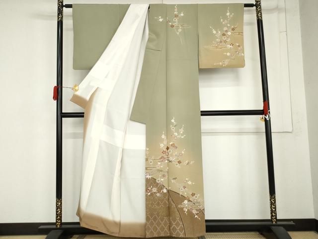 平和屋着物●訪問着 エ霞笹梅文 暈し染め 金彩 正絹 逸品 AABN8076cs