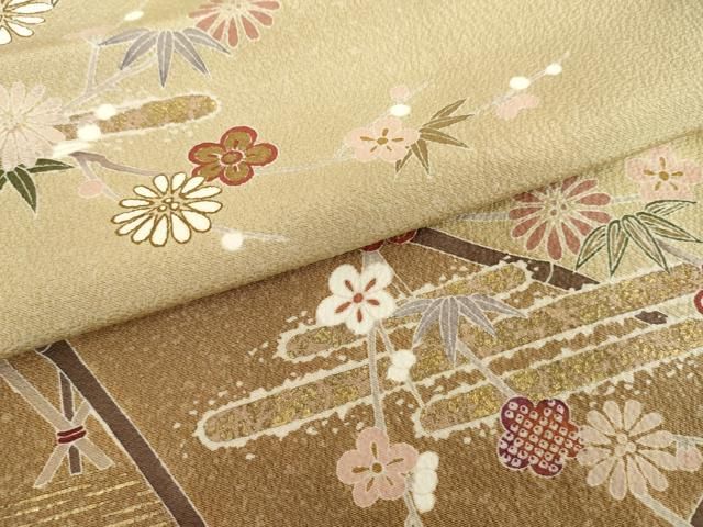 平和屋着物●訪問着 エ霞笹梅文 暈し染め 金彩 正絹 逸品 AABN8076cs