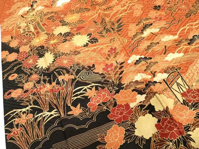 平和屋着物●豪華振袖 駒刺繍 御所車吉祥花文 金彩 正絹 逸品 AABN8107cs