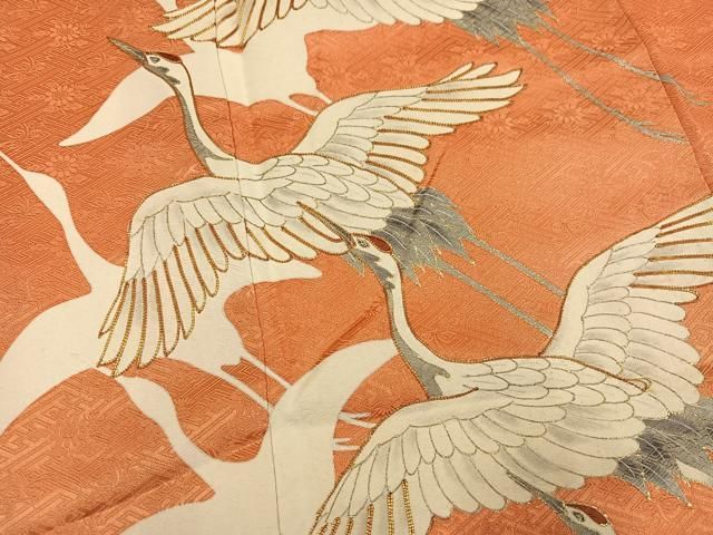 平和屋着物●豪華振袖 駒刺繍 群れ鶴文 金彩 正絹 逸品 AABN8309ph