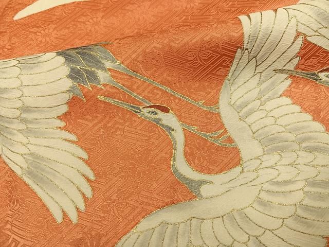 平和屋着物●豪華振袖 駒刺繍 群れ鶴文 金彩 正絹 逸品 AABN8309ph