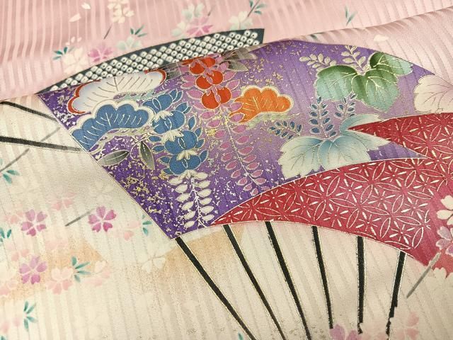 平和屋着物●豪華振袖 扇面草花舞蝶文 暈し染め 金銀彩 正絹 逸品 AABN8317ph