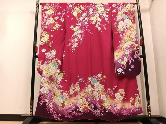平和屋着物●豪華振袖 刺繍 花蝶文 暈し染め 金糸 正絹 逸品 AABN8329ph