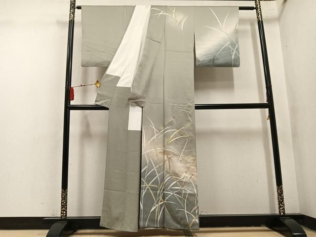 平和屋着物●訪問着 駒刺繍 笹文 暈し染め 金彩 反端付き 正絹 逸品 AABN8331ph